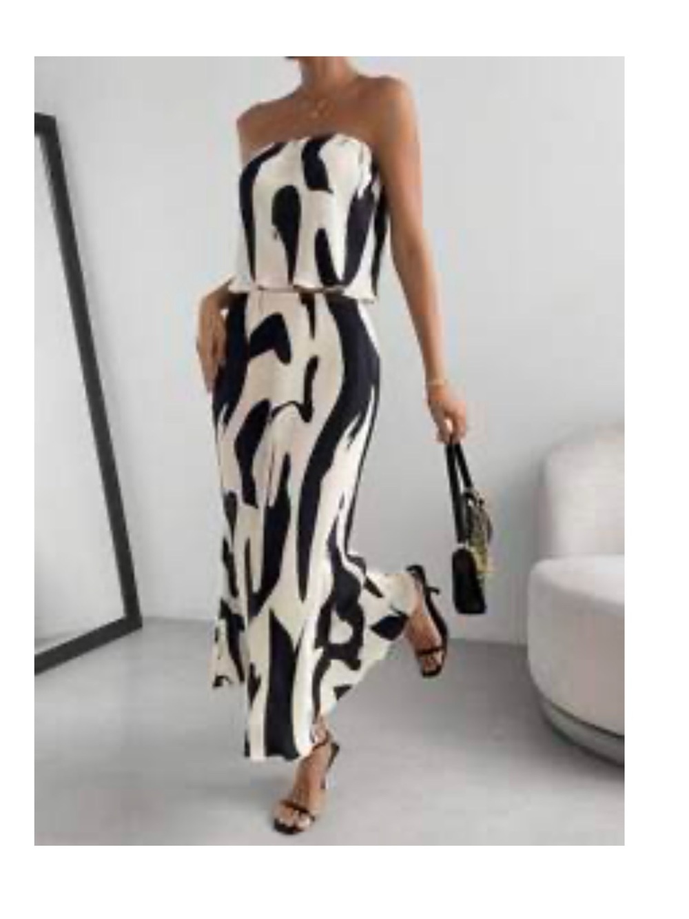 Strapless Black & White Abstract Maxi 2pc